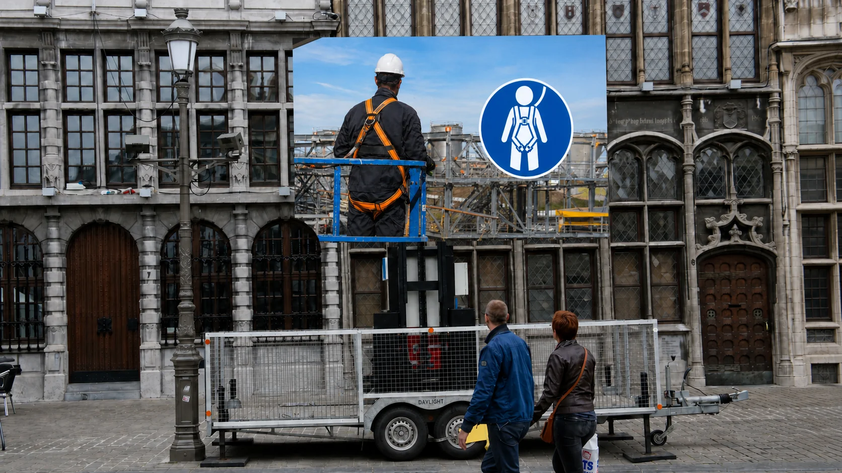 Led2move 4mm toont veiligheidsbeeld met harnas-pictogram, leesbaar in volle zon bij 7.500 nit